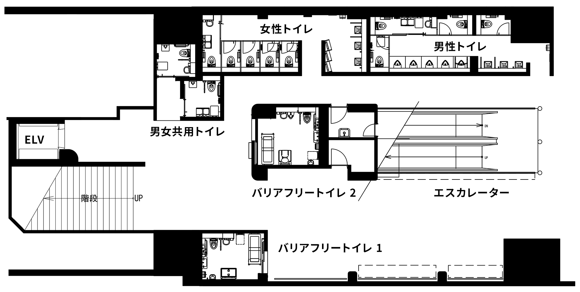 改修後の「東京ビッグサイト駅」のトイレ付近の図面